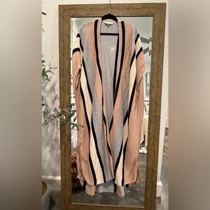 Striped Open Front Duster Cardigan